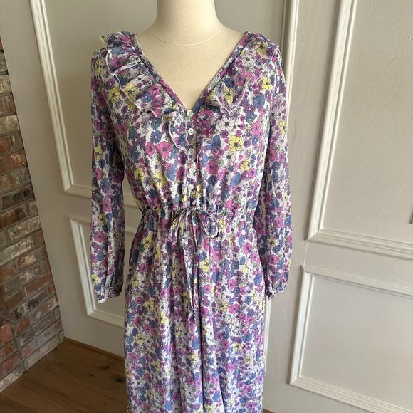 Spring Mod Cloth Ruffling For Flowers Midi Dress, Size 14 - Picture 2 of 15